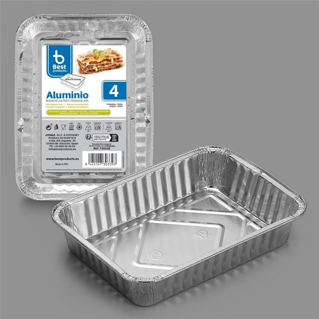[730339] Bandeja de aluminio rectangular 18,50 x 13,50 x 5 cm – Pack 4 uds