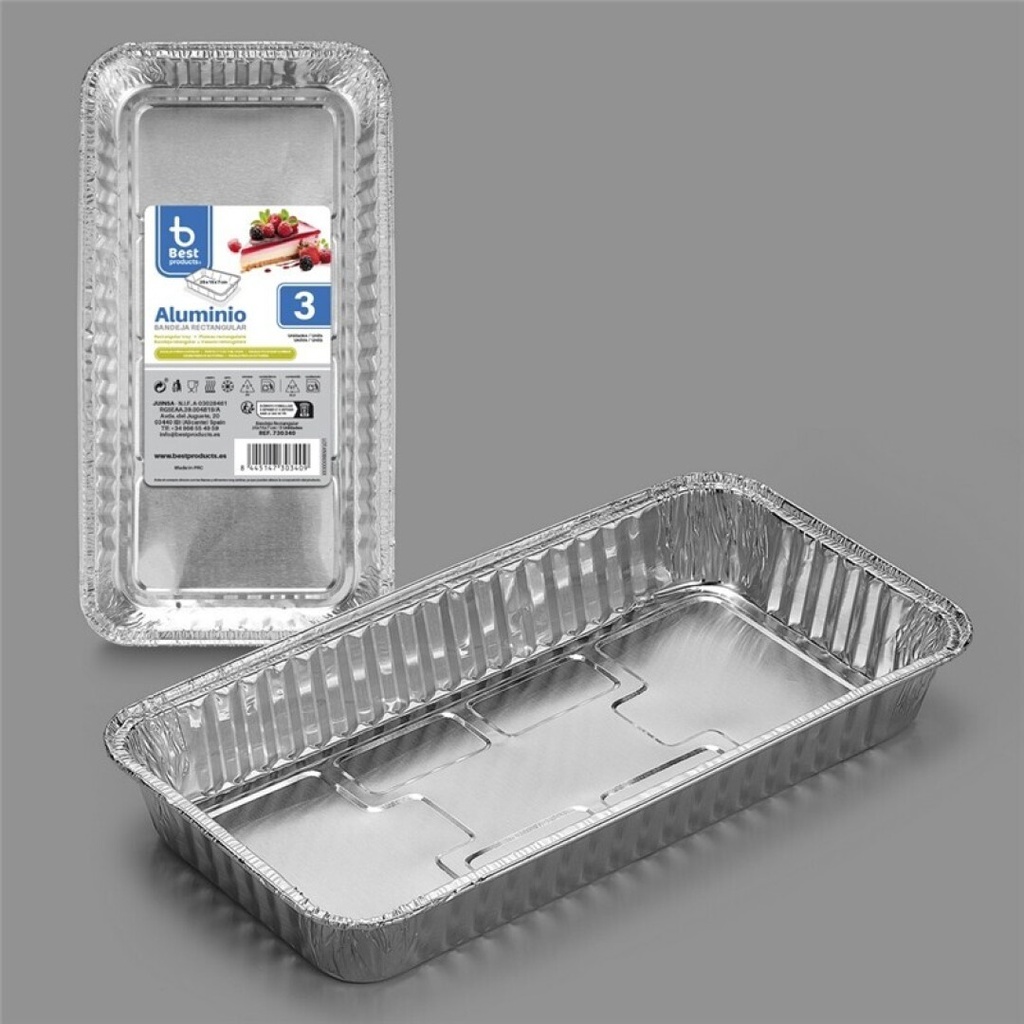 [730340] Bandeja de aluminio rectangular 25 x 15 x 7 cm – Pack 3 uds