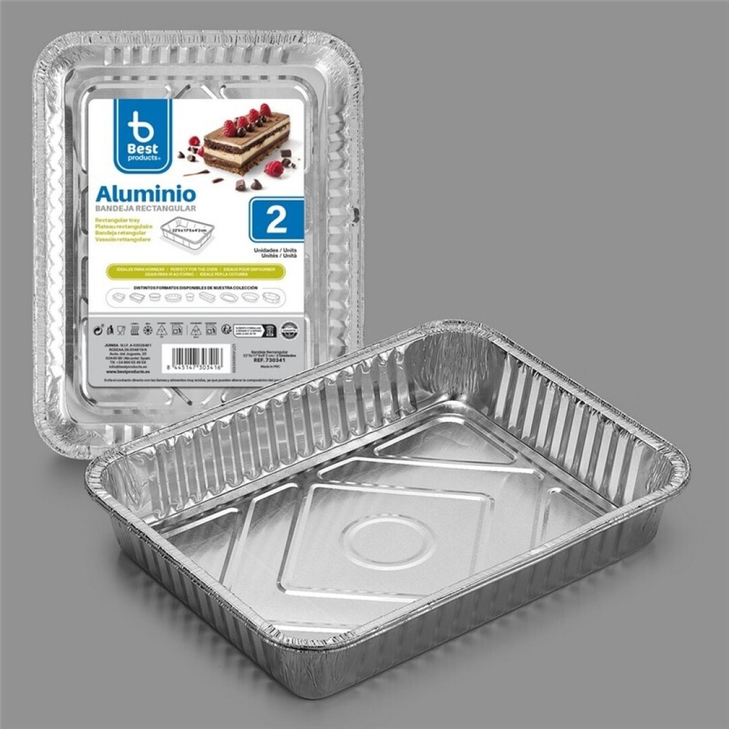 [730341] Bandeja de aluminio rectangular 22,50 x 17,50 x 4,20 cm – Pack 2 uds