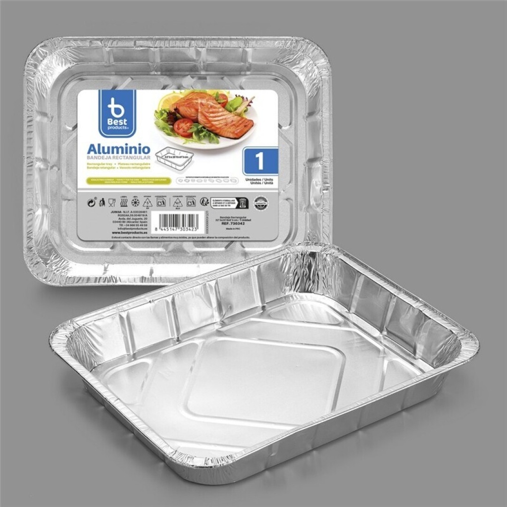 [730342] Bandeja de aluminio rectangular 32,30 x 25,80 x 6,30 cm – Pack 1 uds