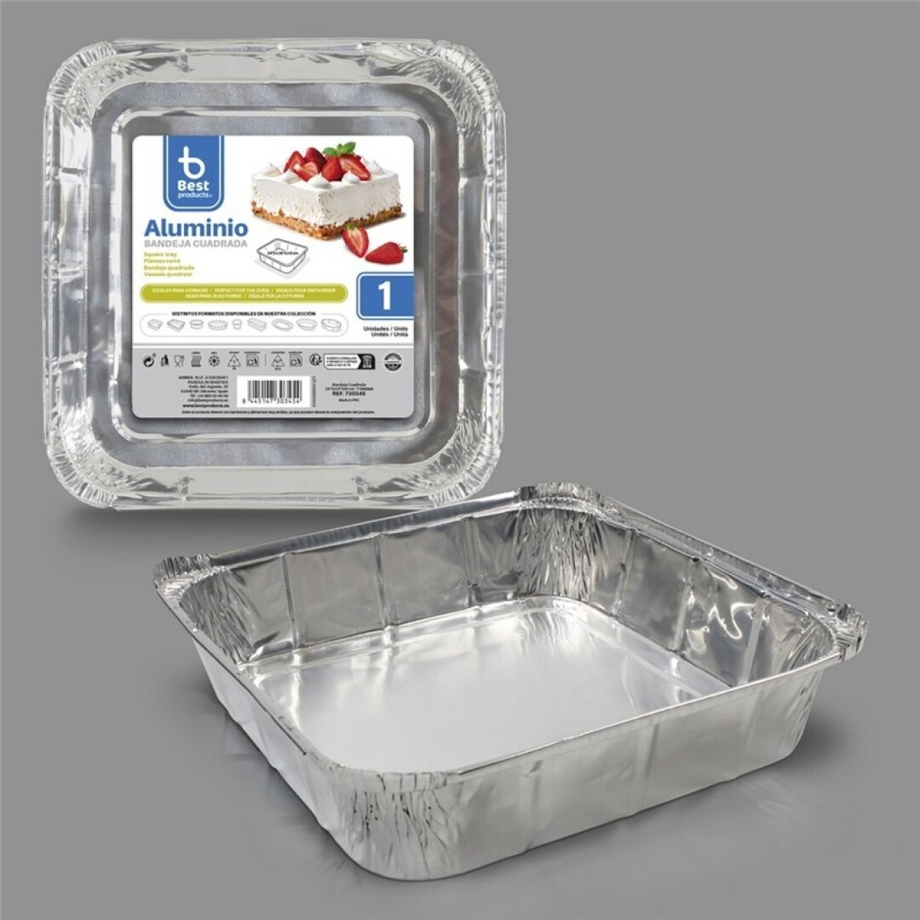 [730345] Bandeja de aluminio cuadrada 24,50 x 24,50 x 6 cm – Pack 1 uds