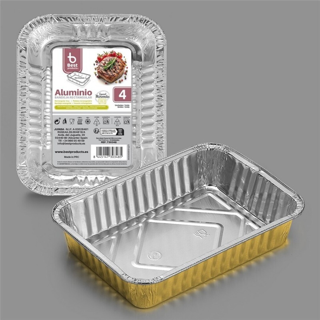 [730348] Bandeja de aluminio rectangular micro 15 x 12 x 5 cm – Pack 4 uds