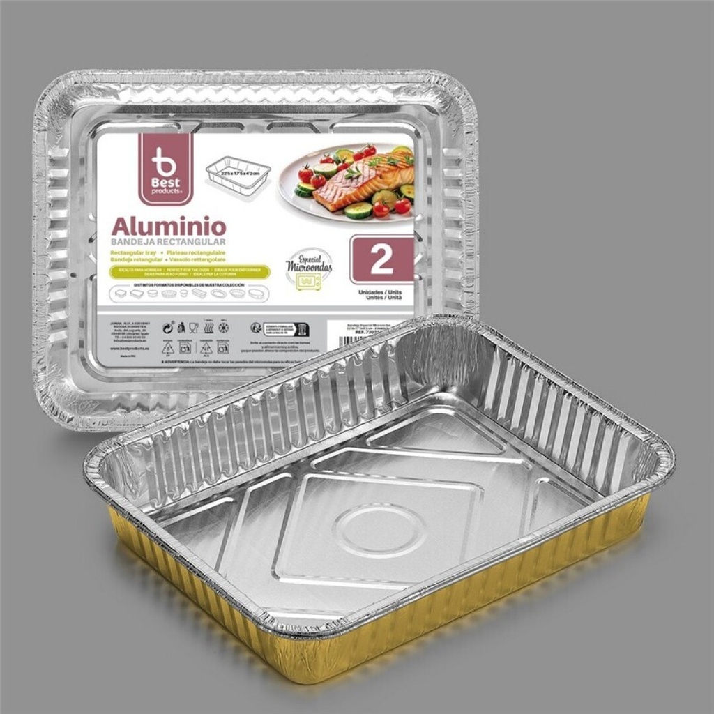 [730349] Bandeja de aluminio rectangular micro 22,50 x 17,50 x 4,20 – Pack 2 uds