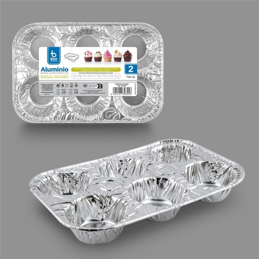 [730355] Bandeja de aluminio Molde 25 x 17 x 3,50 cm – Pack 2 uds