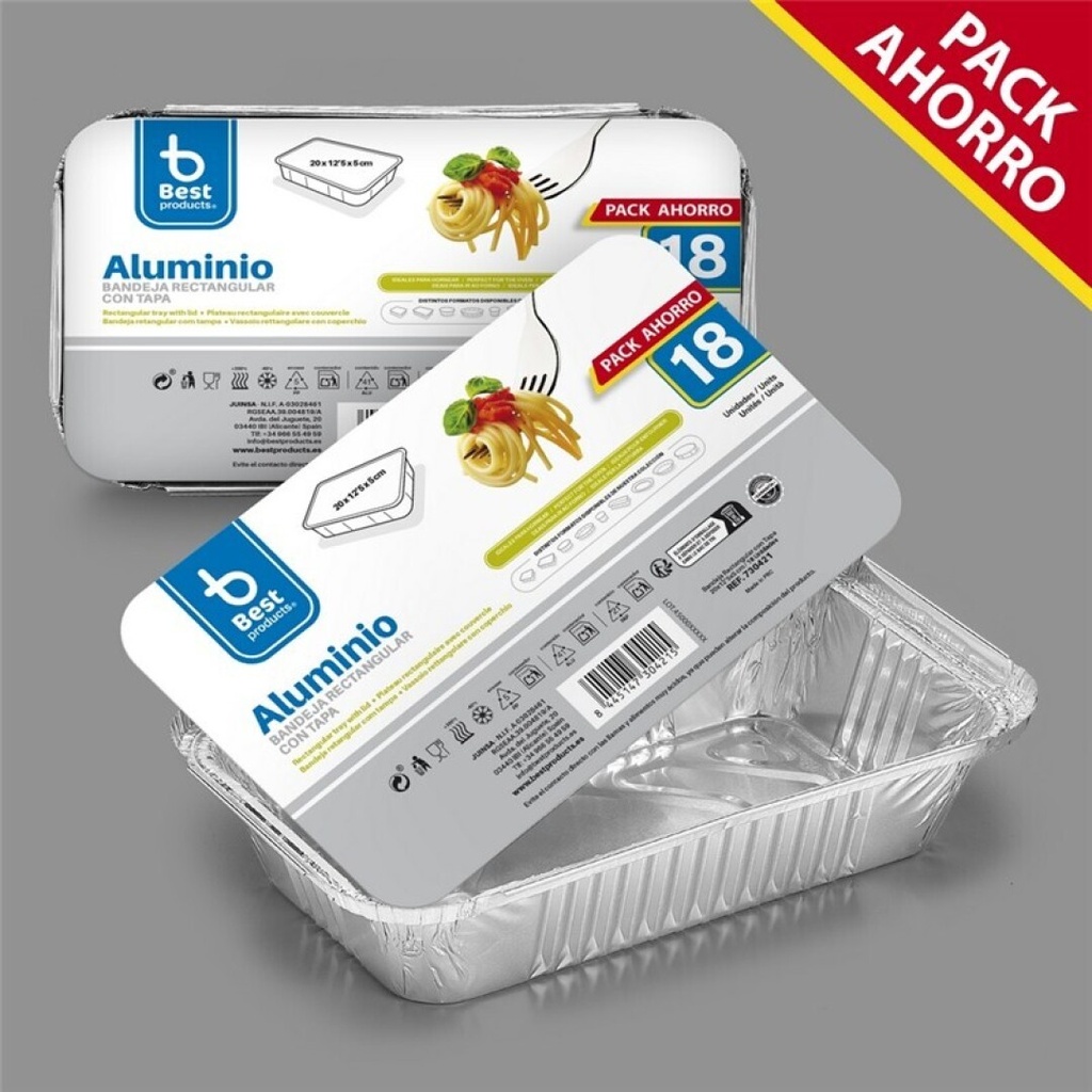 [730421] Bandeja RECT. con tapa 20 x 12,5 x 5 cm – Pack 18 uds