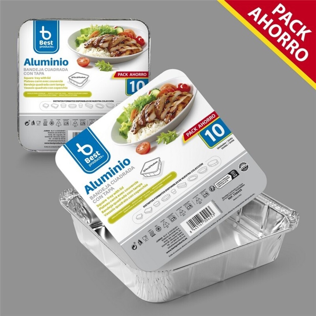 [730425] Bandeja CUAD. con tapa 23,5 x 23,5 x 6 cm – Pack 10 uds