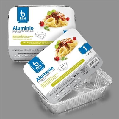 [730363] Bandeja de aluminio rectangular con tapa 32,30 x 25,80 x 6,30 – Pack 1 uds