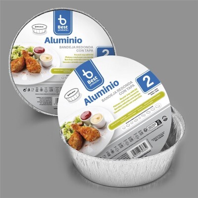 [730365] Bandeja de aluminio redonda con tapa 20,50 x 6 cm – Pack 2 uds