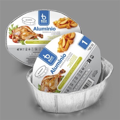 [730366] Bandeja de aluminio oval con tapa 26 x 19 x 9,50 cm – Pack 1 uds