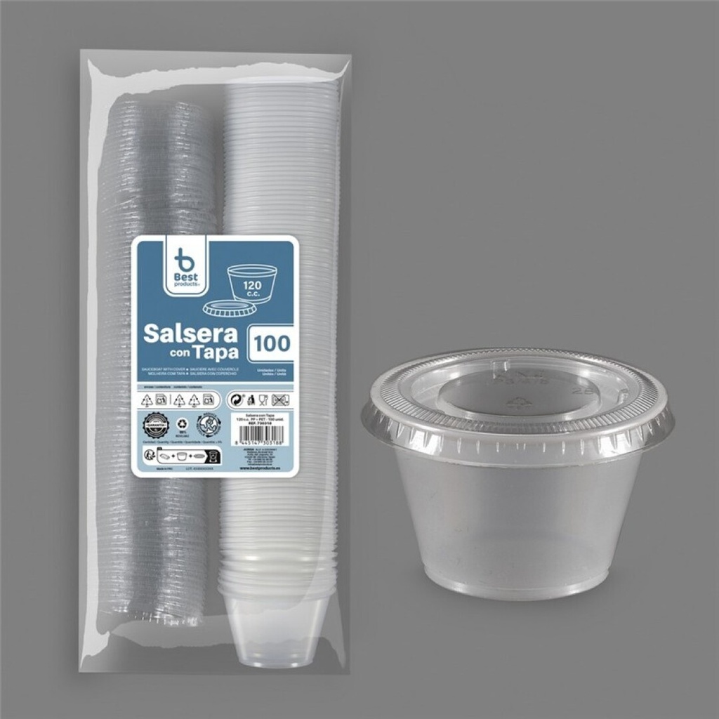 [730318] Salsera con tapa 120 cc PP/PET – Pack 100 uds