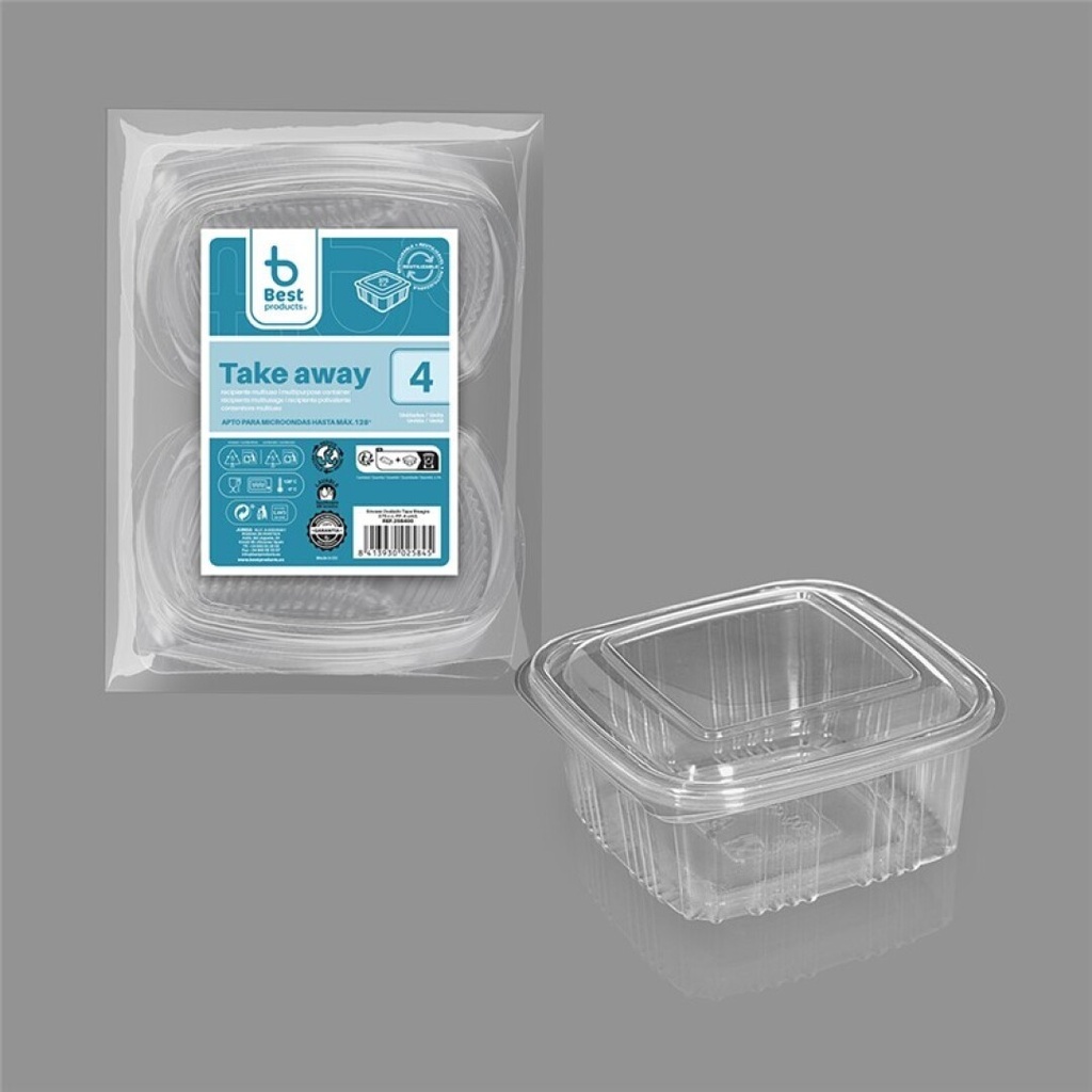 [258400] Envase con tapa bisagra 375 cc PP apto microondas – Pack 4 uds