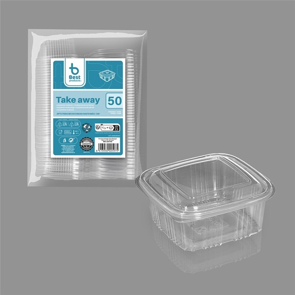 [259700] Envase con tapa bisagra 500 cc PP – Pack 50 uds