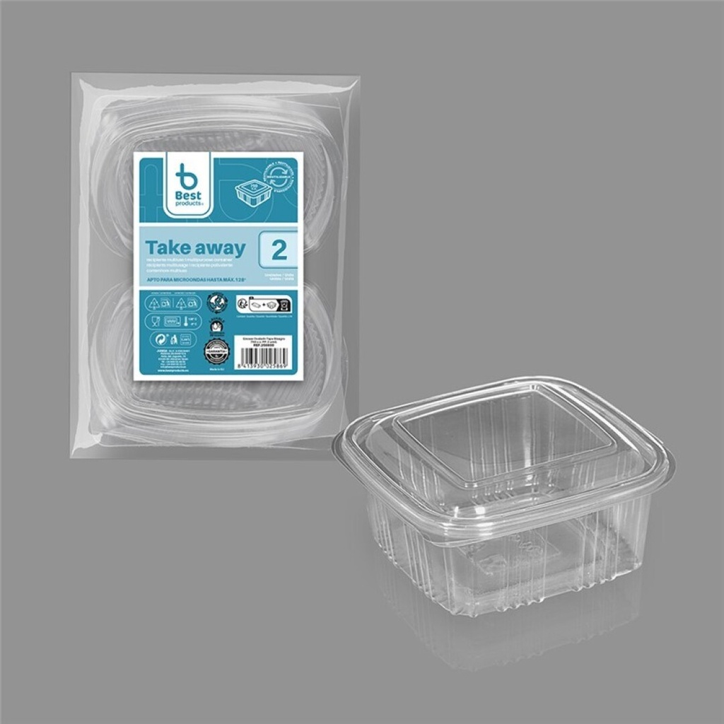 [258600] Envase con tapa bisagra 750 cc PP apto microondas – Pack 2 uds