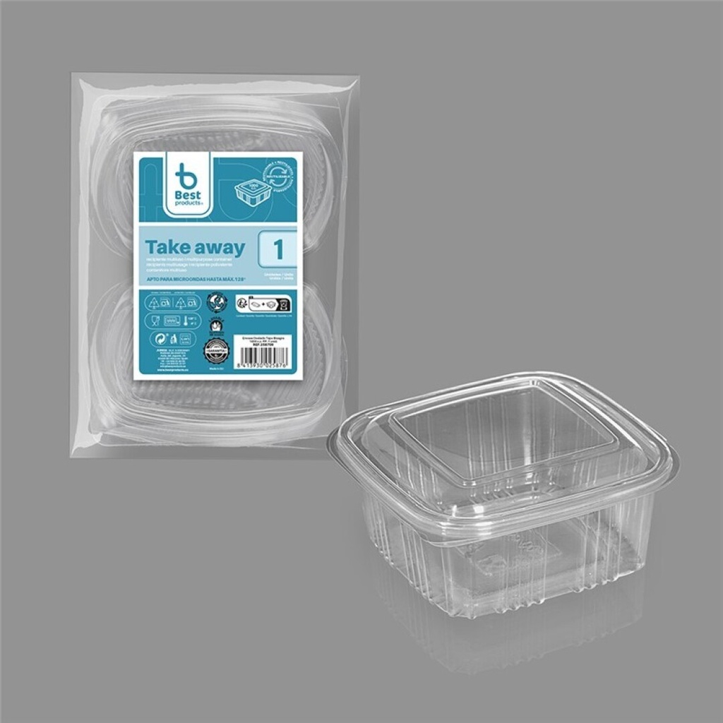 [258700] Envase con tapa bisagra 1000 cc PP apto microondas – Pack 1 uds