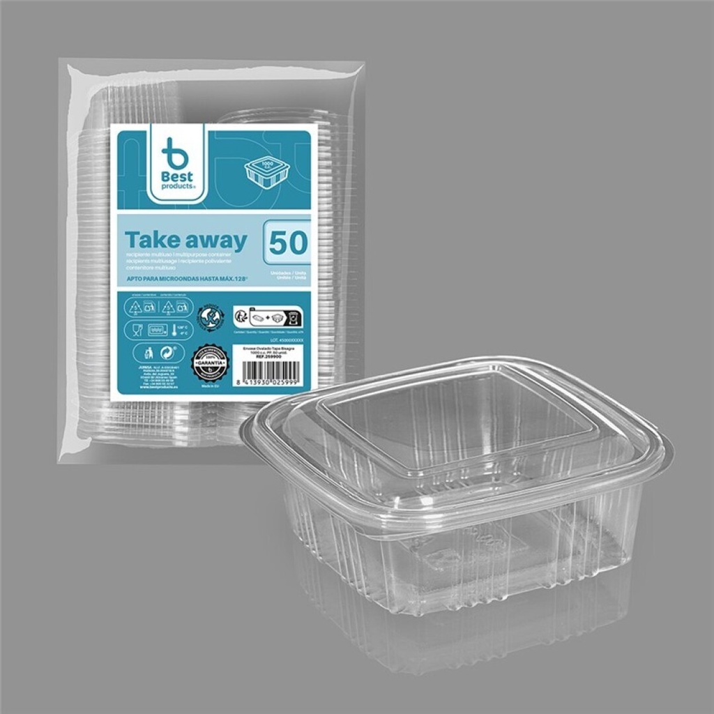 [259900] Envase con tapa bisagra 1000 cc PP – Pack 50 uds