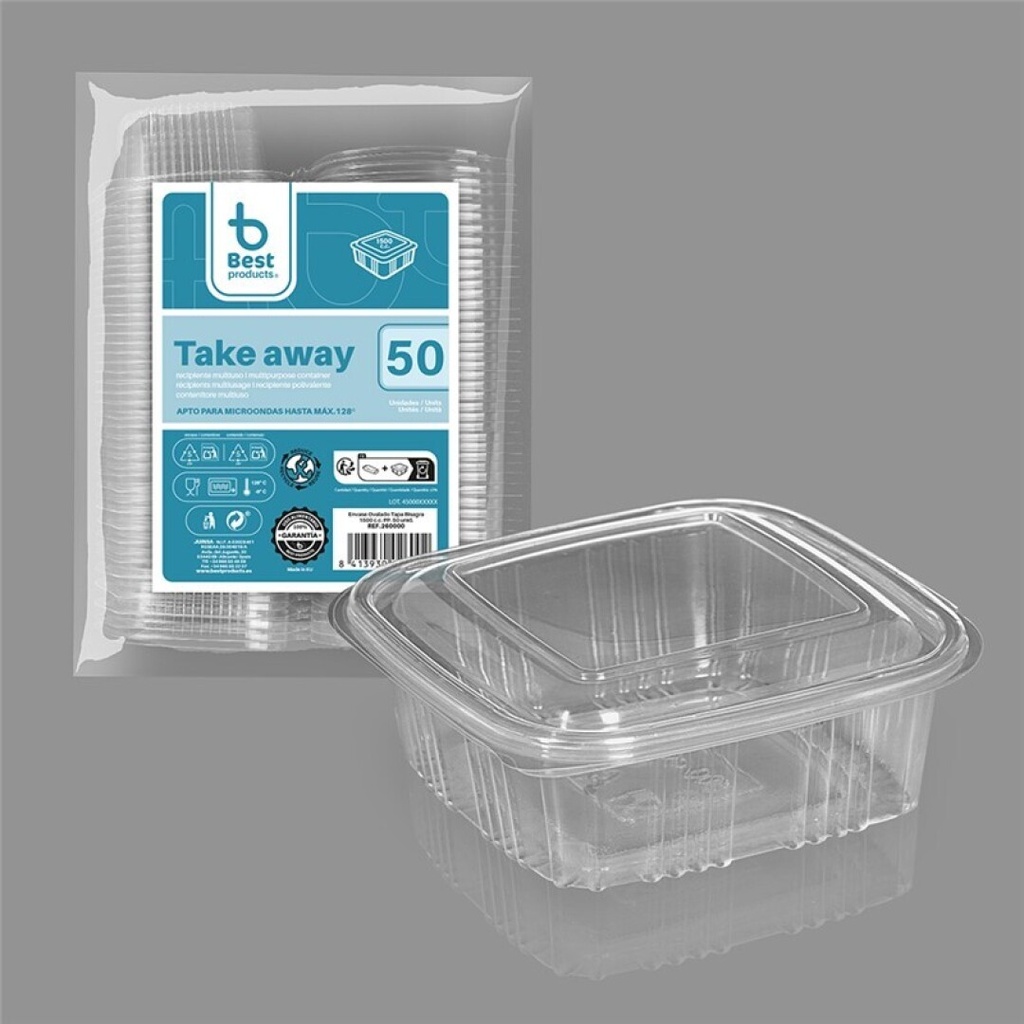 [260000] Envase con tapa bisagra 1500 cc PP – Pack 50 uds