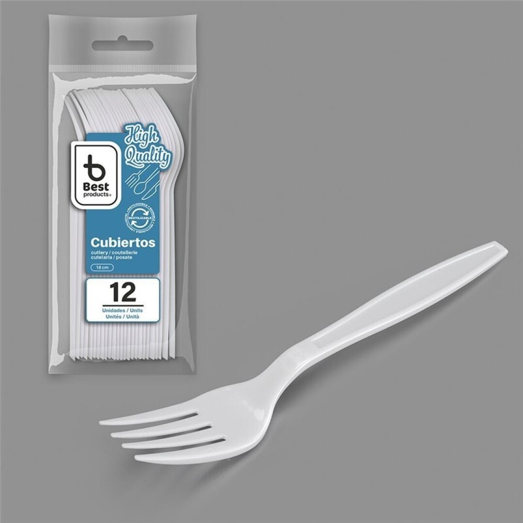 Tenedor reutilizable. blanco a/c 18 cm – Caja 60 packs x 12 uds (720 uds)