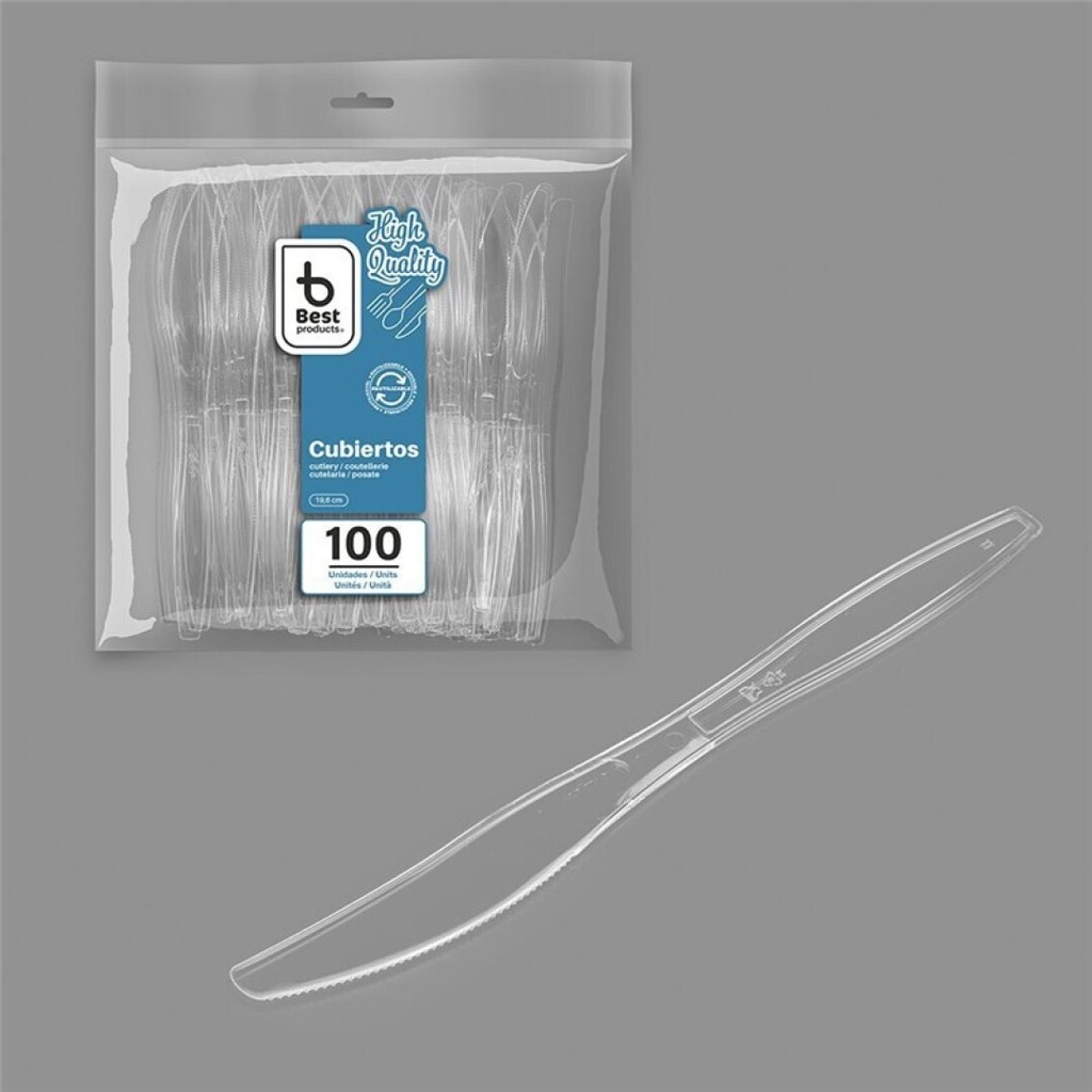 Cuchillo reutilizable. transparente. a/c 19,6 cm – Caja 10 packs x 100 uds (1000 uds)
