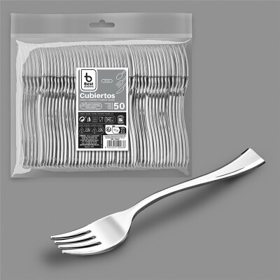 Tenedor degustación plata reutilizable 10 cm – Caja 20 packs x 50 uds (1000 uds)