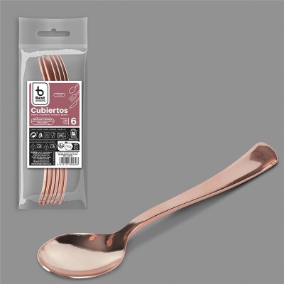 Cuchara grande oro rosa reutilizable 17 cm – Caja 60 packs x 6 uds (360 uds)