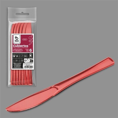 Cuchillo reutilizable. rojo brillo 20 cm – Caja 60 packs x 6 uds (360 uds)