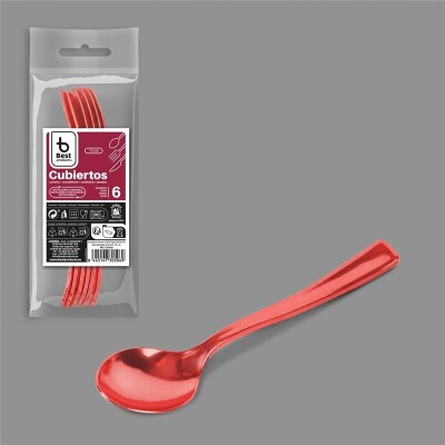 Cuchara reutilizable. rojo brillo 13 cm – Caja 60 packs x 6 uds (360 uds)
