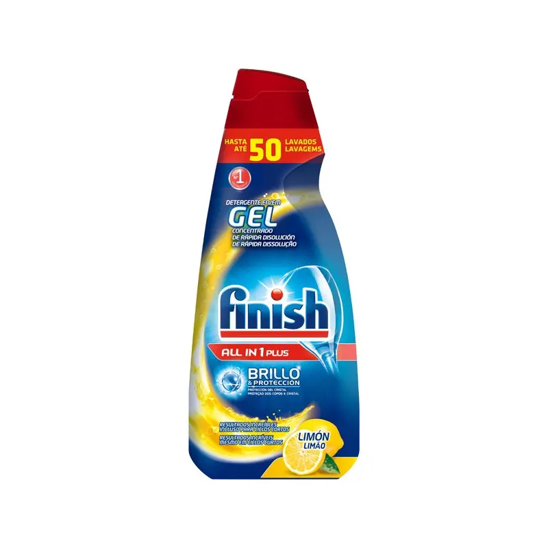 FINISH LAVAVAJILLAS GEL 1 L. TODO EN UNO BRILLO Y PROTECCIÓN LIMÓN