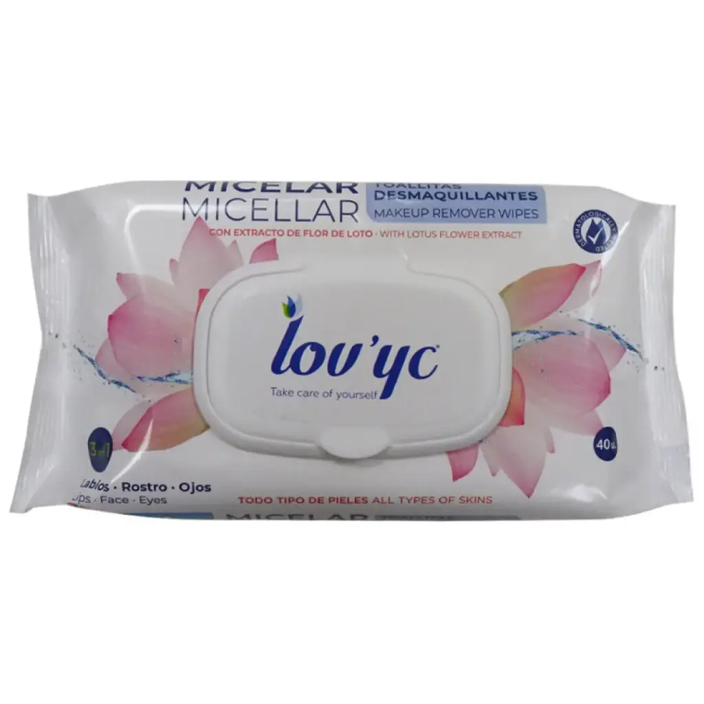 [BCN008885] Lov'yc toallitas desmaquillantes 40 u. 3 en 1 micelares con extracto de Flor de loto.